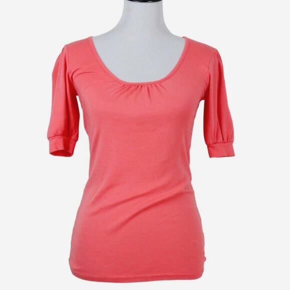 Michael Stars OS The Original Tee Scoop Neck Puff Sleeve Coral - Picture 2 of 8